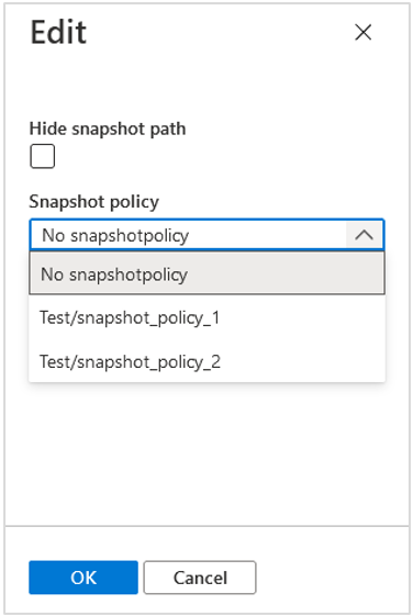 Screenshot that shows Edit window with Snapshot Policy pull-down.
