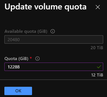 Screenshot that shows the Update Volume Quota window.