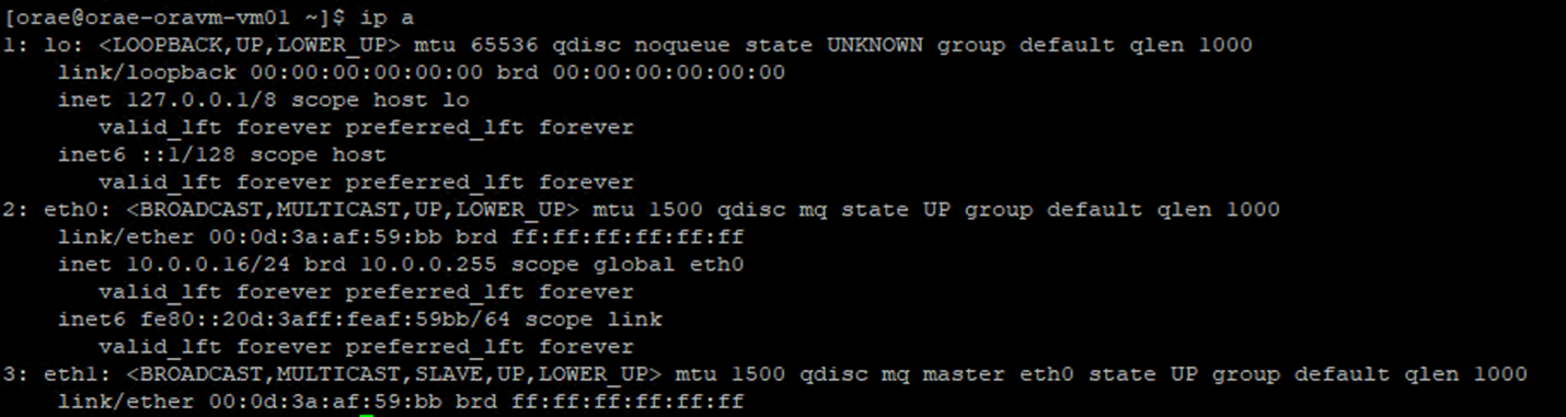 Screenshot of output of ip a command.