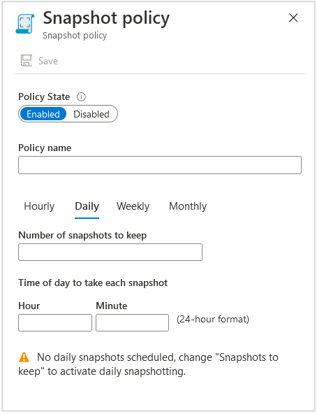 Screenshot that shows the daily snapshot policy.