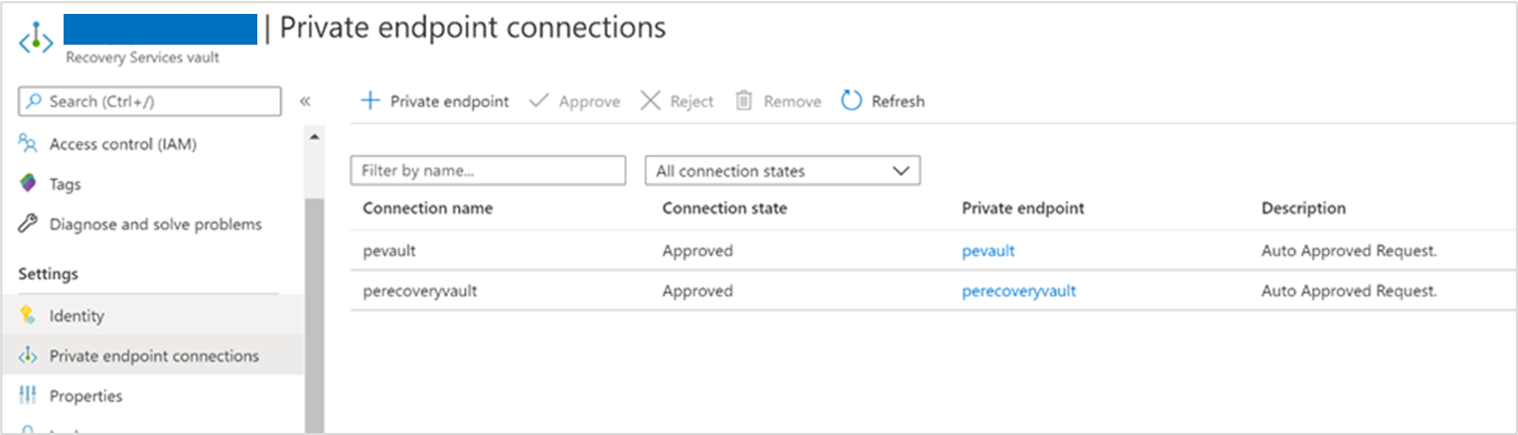 Screenshot of View Private Endpoint connection.