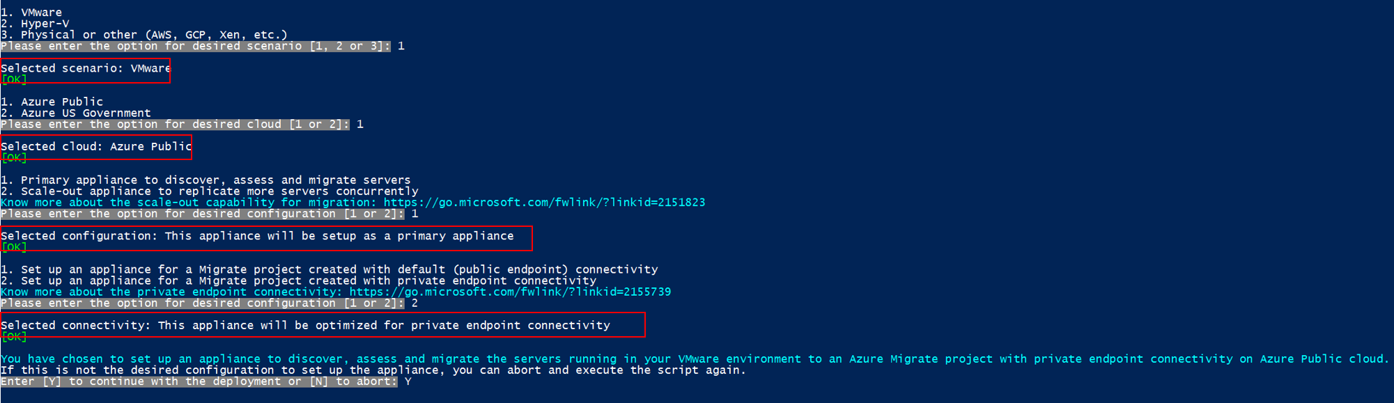 Screenshot that shows how to set up appliance with desired configuration for private endpoint.
