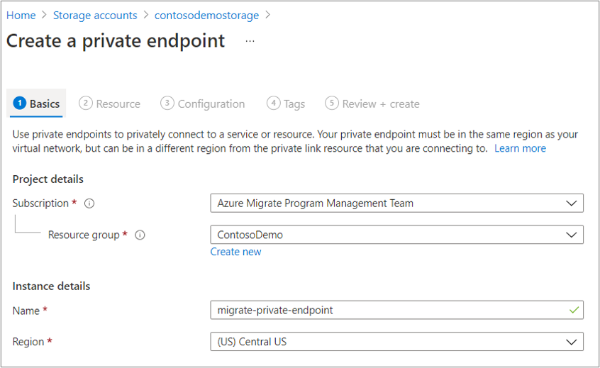 Screenshot that shows a private endpoint configuration window.