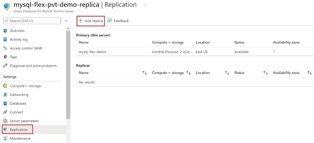 Screenshot of the Replication page.