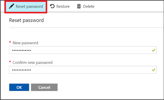 Screenshot of Azure portal to reset your password and save in Azure Database for MySQL