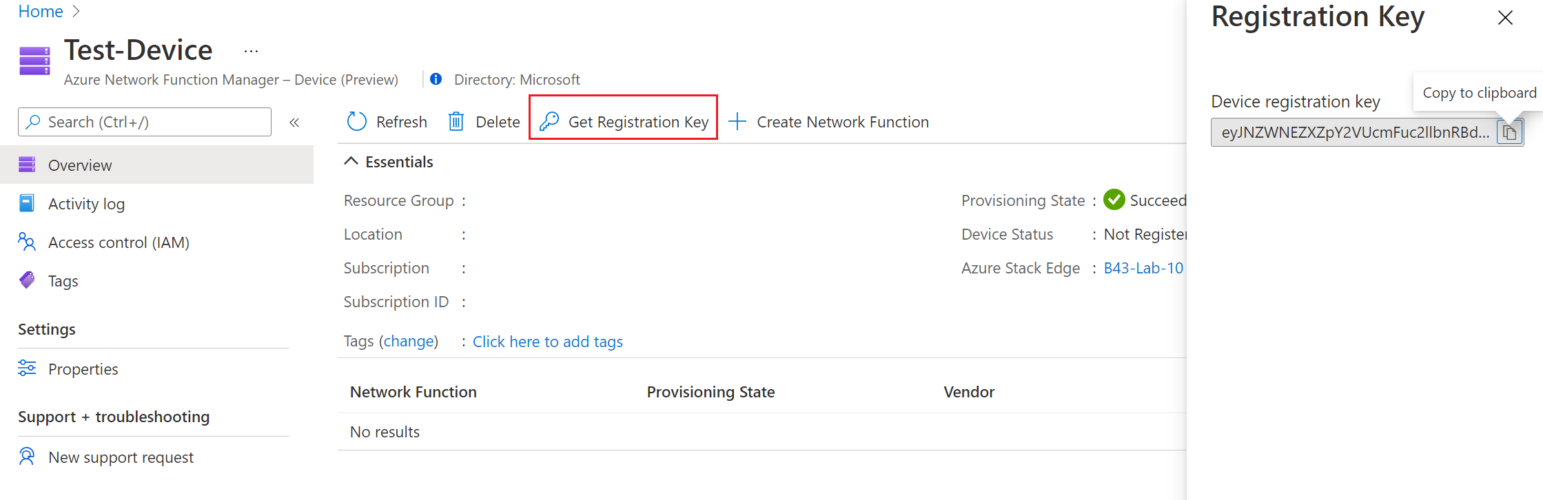 Screenshot of registration key.