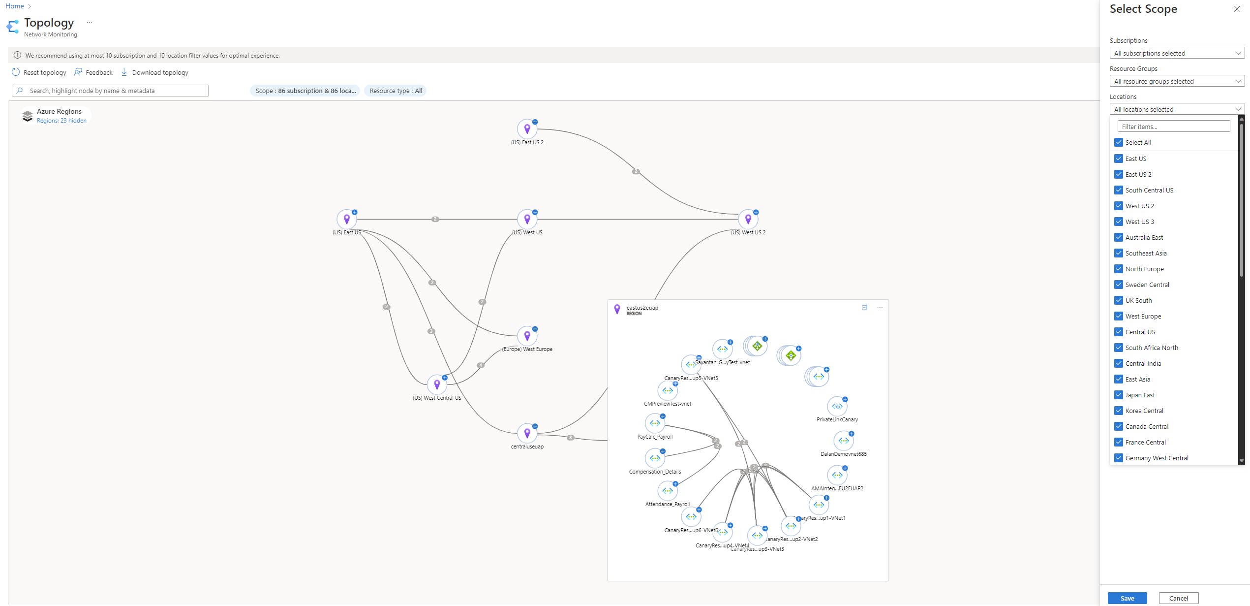 Screenshot of selecting the scope of the topology.