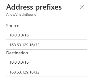 Screenshot of security rule associated address prefixes.