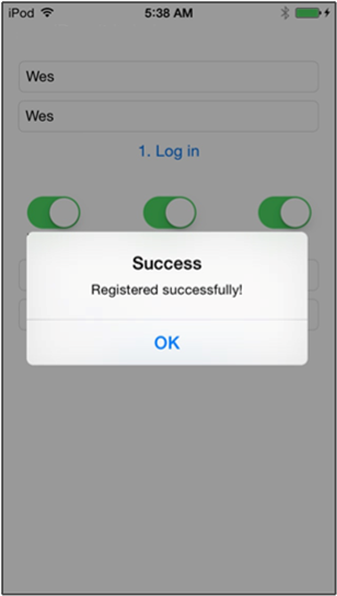 iOS test notification displayed