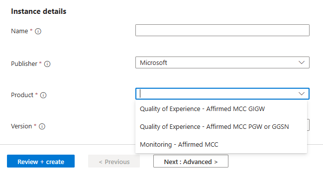Screenshot of the Instance details section of the Basics configuration for a Data Product in the Azure portal.