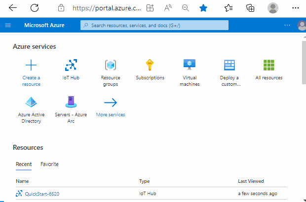 Screenshot showing IoT Hub and devices from the Azure Portal
