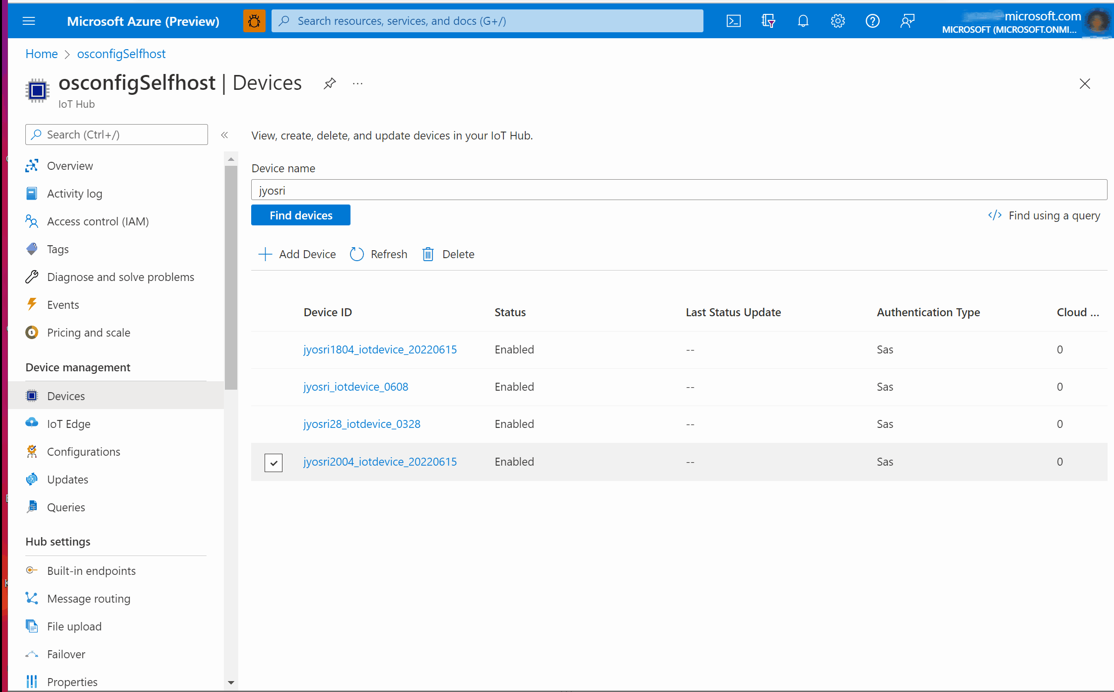 Screen capture showing reported twin contents for a ping command using OSConfig module for a single device from Azure Portal