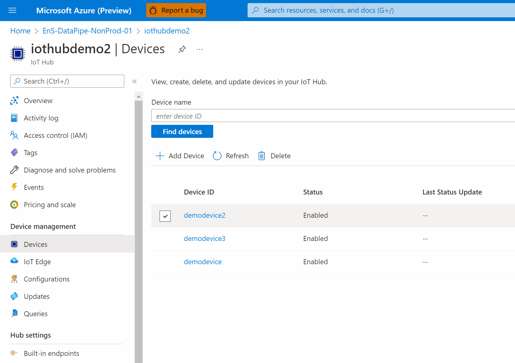 Screen capture showing set of desiredName property from Azure Portal