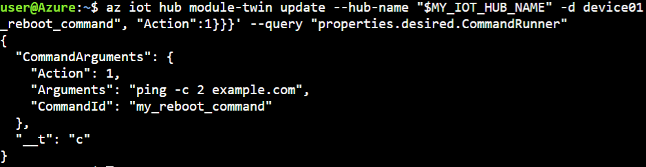 screenshot of az iot hub module-twin update (reboot example)