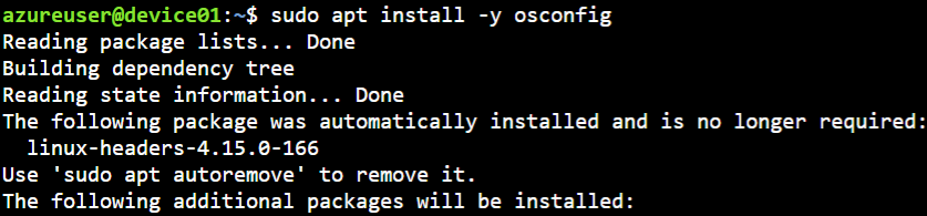 screenshot of sudo apt install -y osconfig