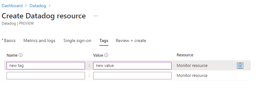 Add custom tags for the Datadog resource.