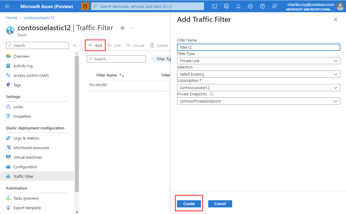 Screenshot showing Traffic Filter selected in the Resource menu.