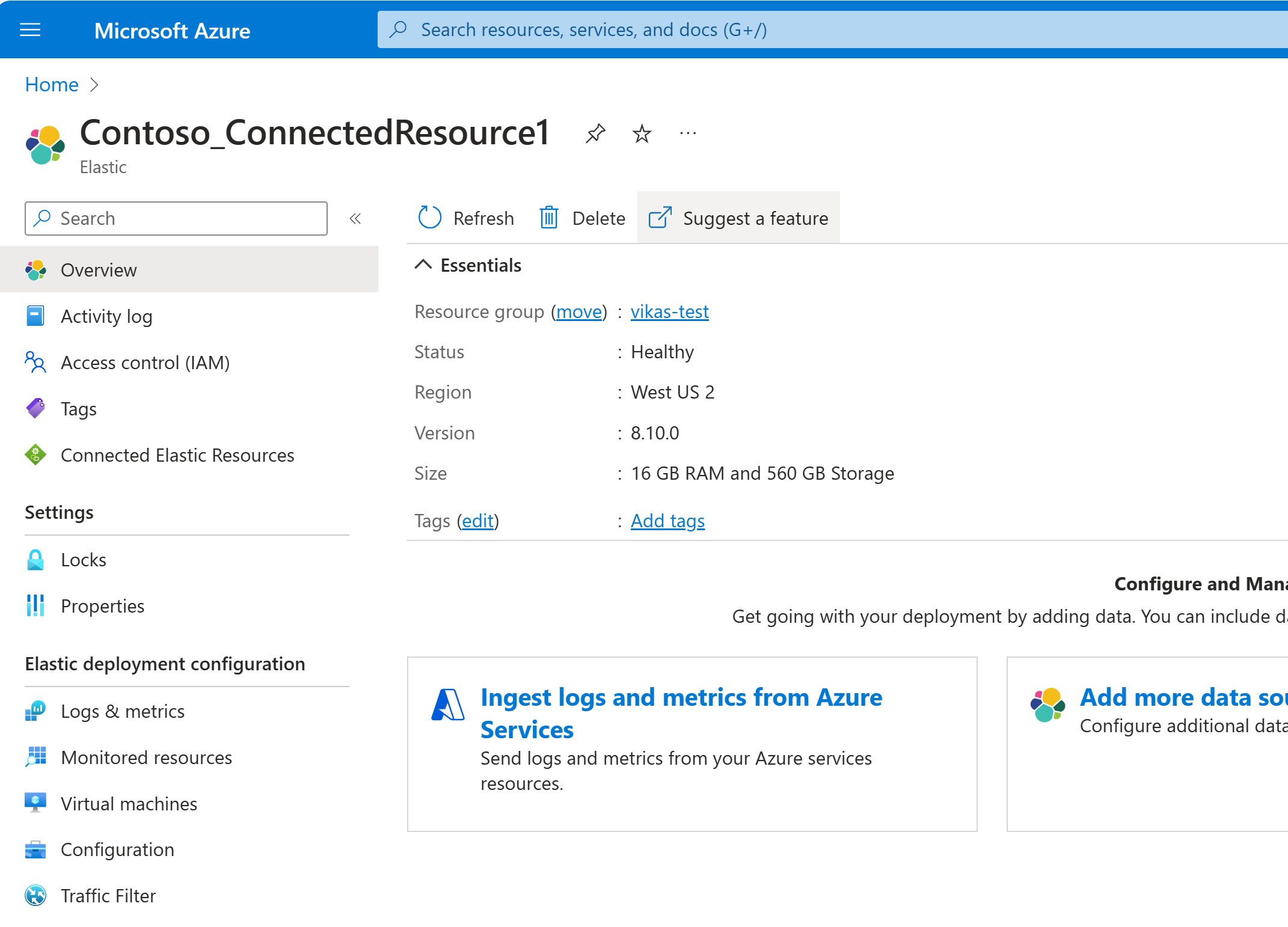 Screenshot of suggesting a feature for the Elastic integration with Azure.