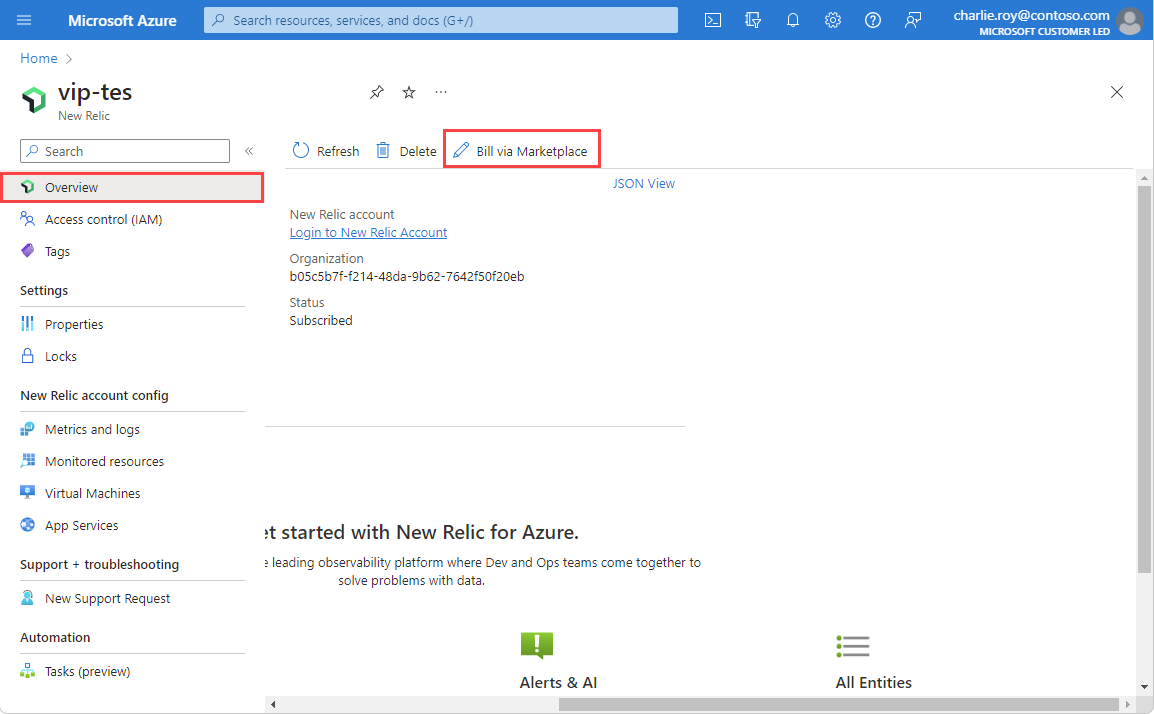Screenshot with 'Bill via Azure Marketplace' selection highlighted.