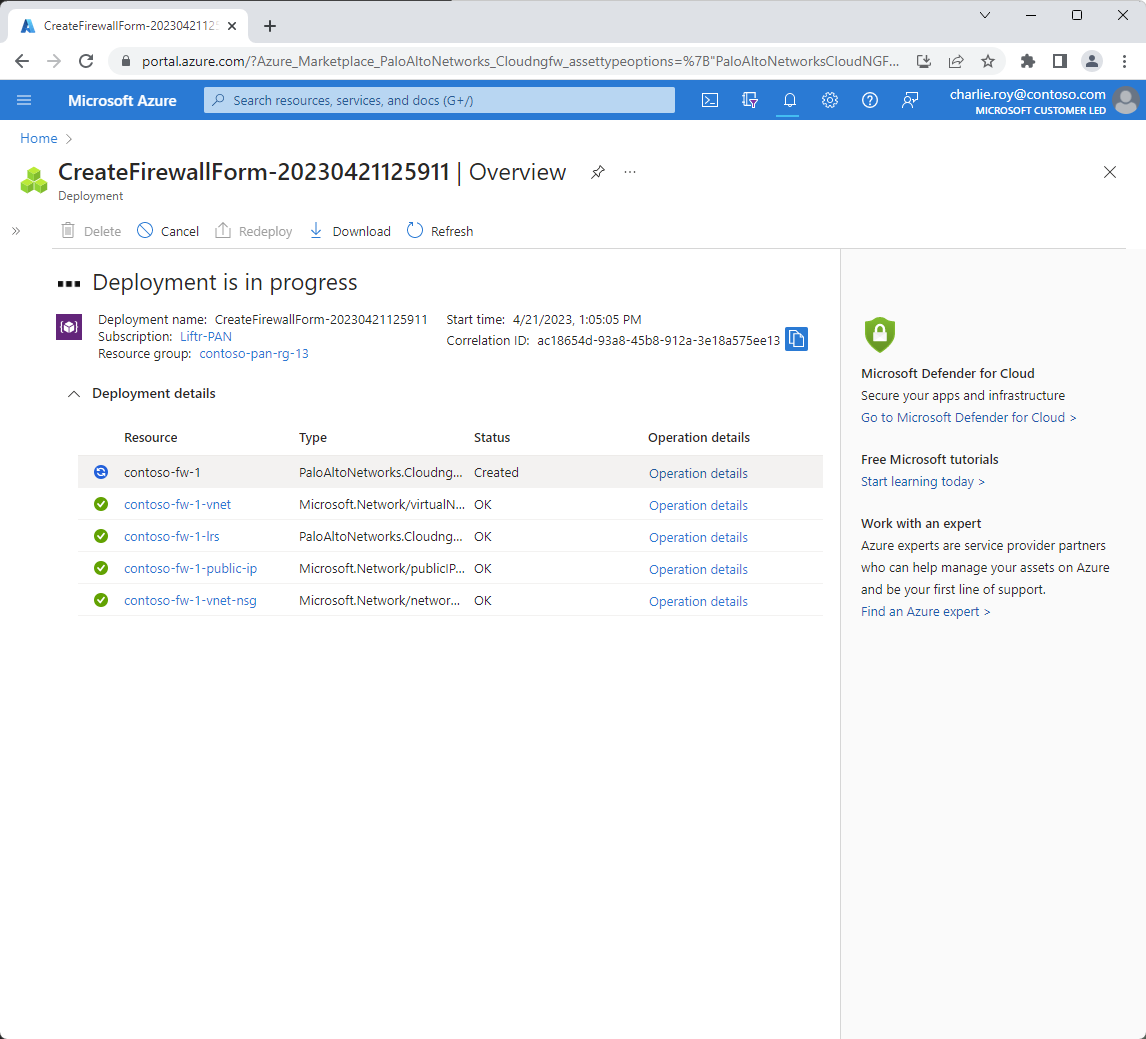 Screenshot showing Palo Alto Networks deployment in process.