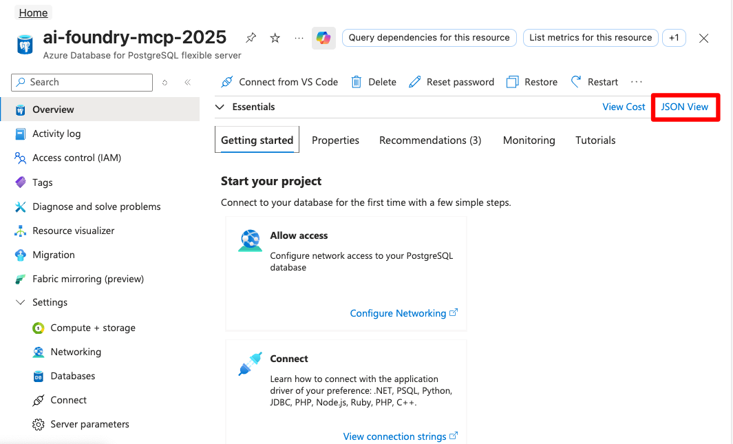 Screenshot of Azure details page.