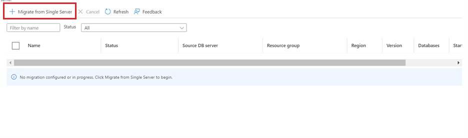 Screenshot of the Migrate from Single Server tab.