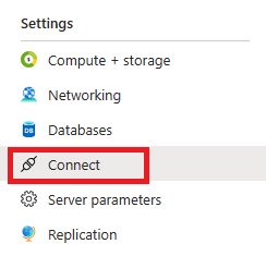 Screenshot showing the placement of Connect blade in Azure portal.
