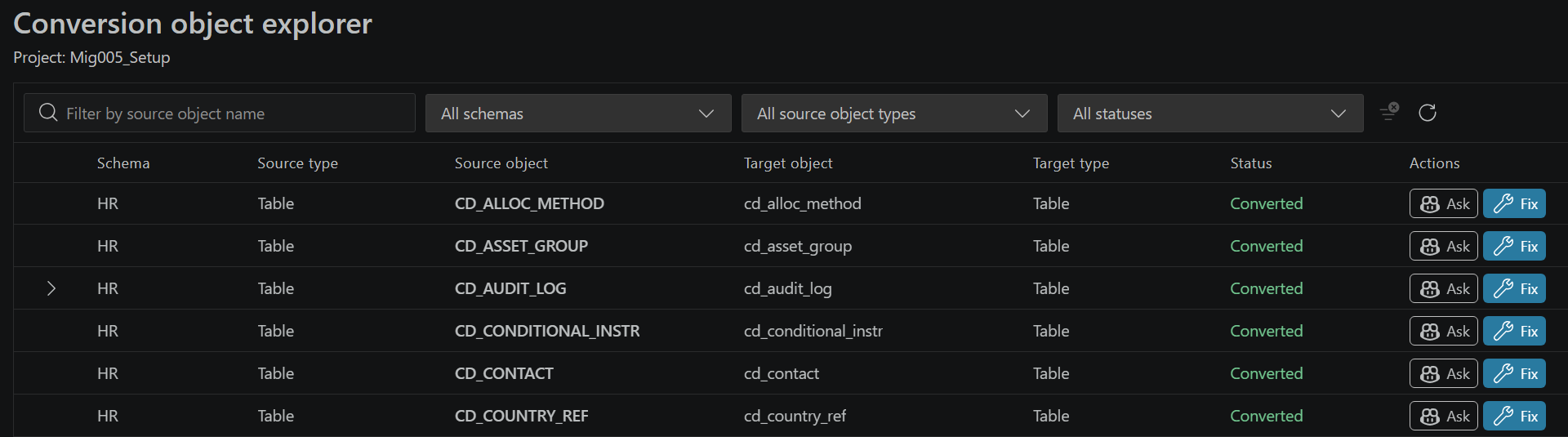 Review converted objects in Conversion Object Explorer - Azure Database ...