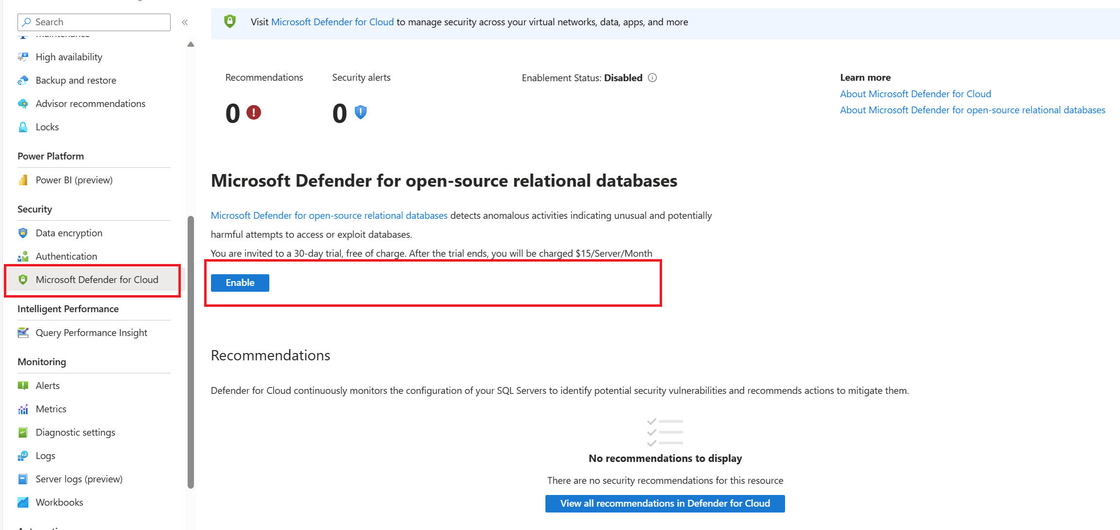 screenshot of enable page.