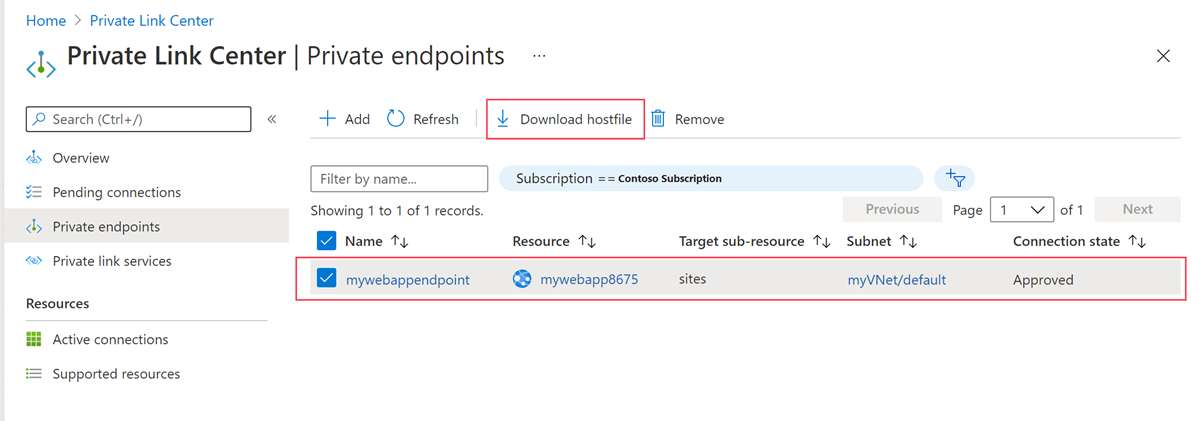 Screenshot that shows downloading endpoint DNS records.