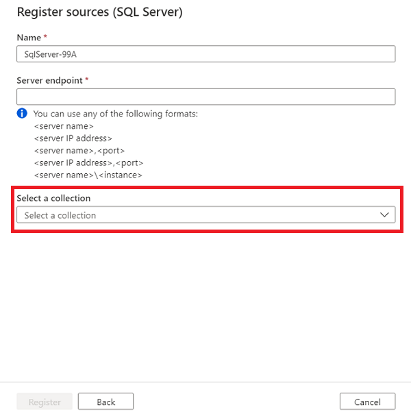 Screenshot of the source registration window.