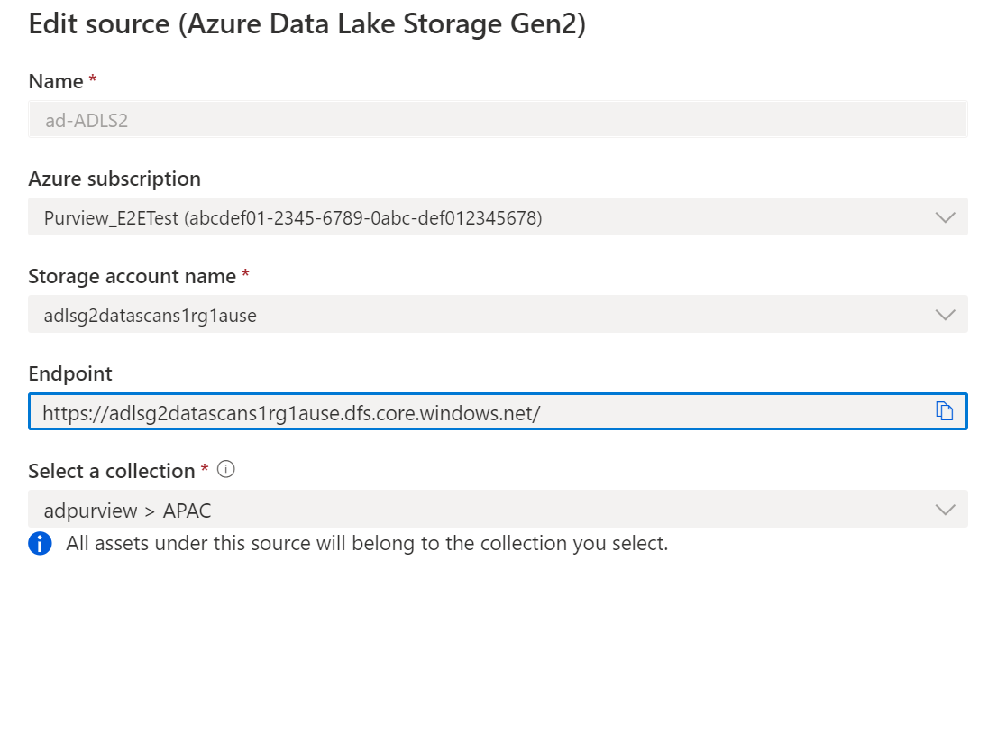 Screenshot that shows the details to be entered in order to register the data source
