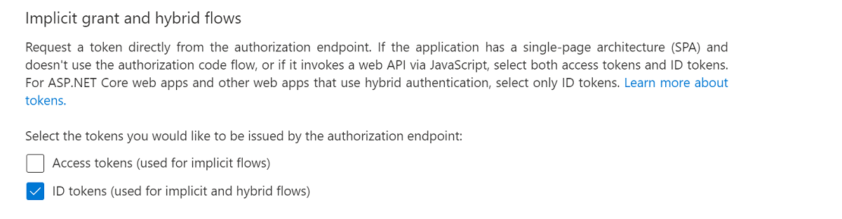 Screenshot of ID token hybrid flows.