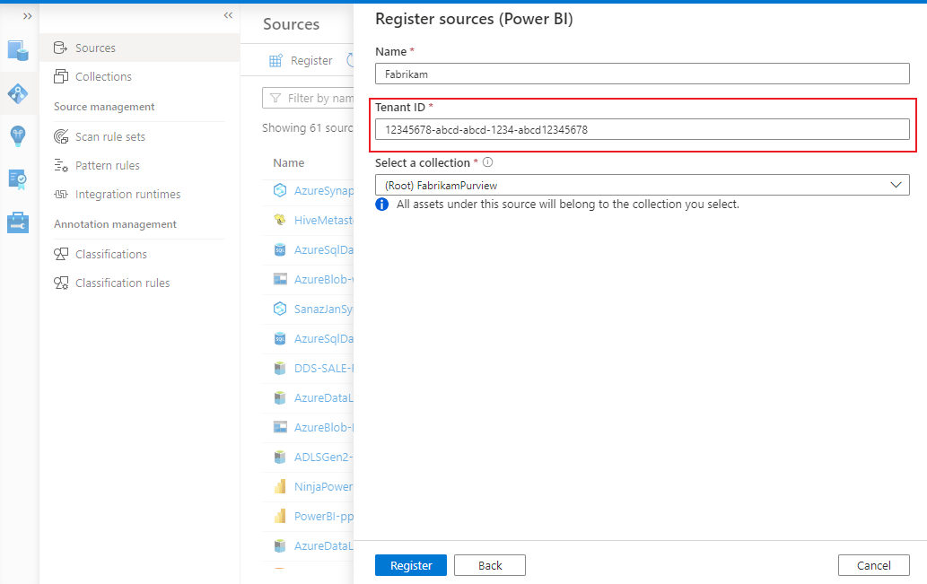 Screenshot that shows the registration experience for cross-tenant Power BI.