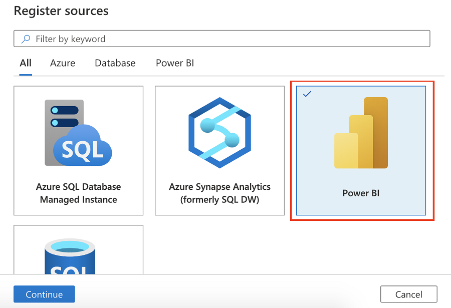 Screenshot that shows the list of data sources available to choose.