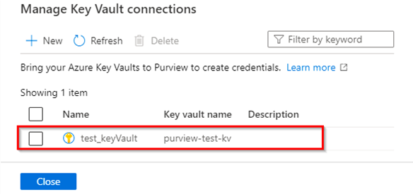 View Azure Key Vault connections to confirm.