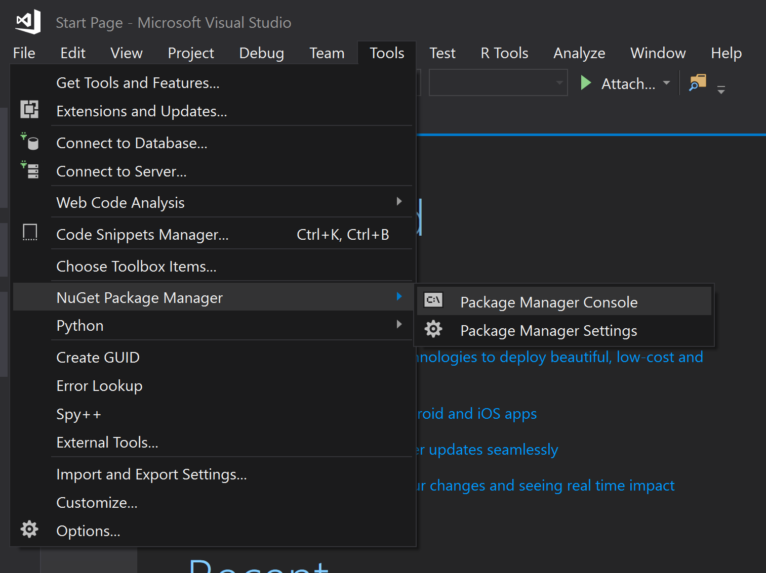 Use the Package Manager Console from the command prompt