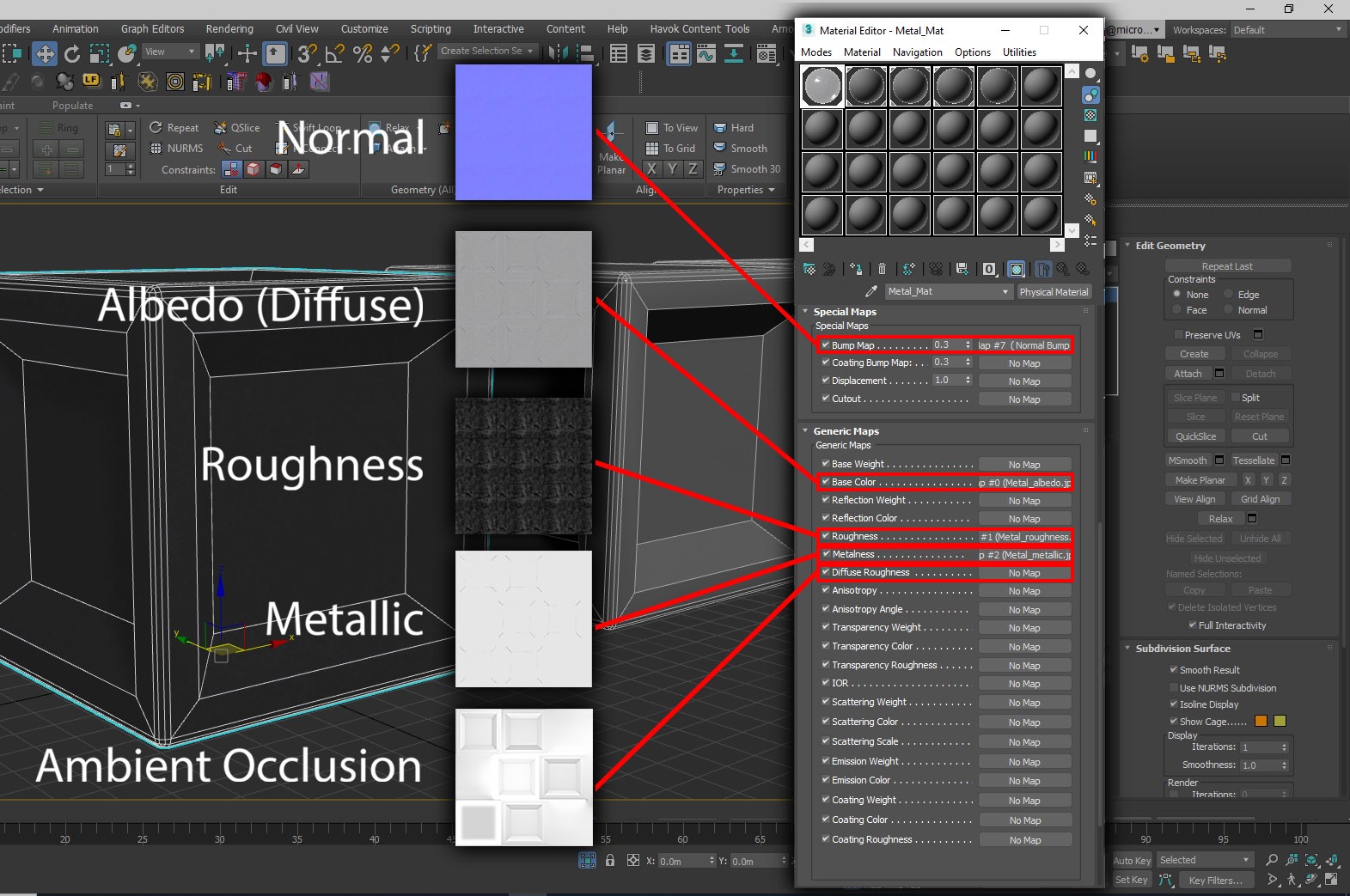 Screenshot that shows the full set of textures assigned to the material.