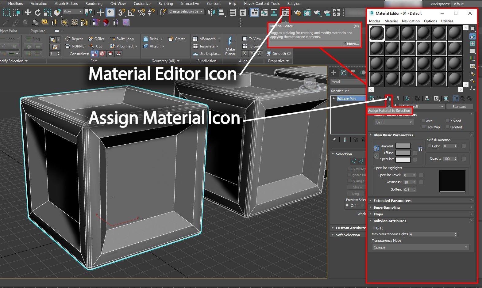 Screenshot that shows how to assign materials.