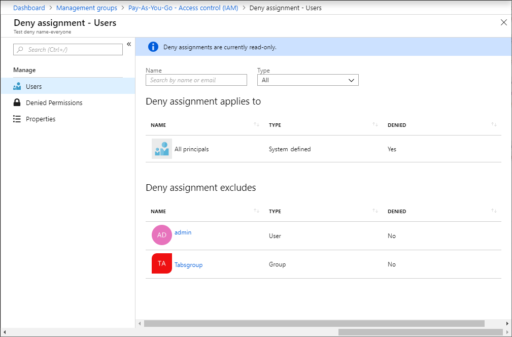 how to remove a deny assignment in azure