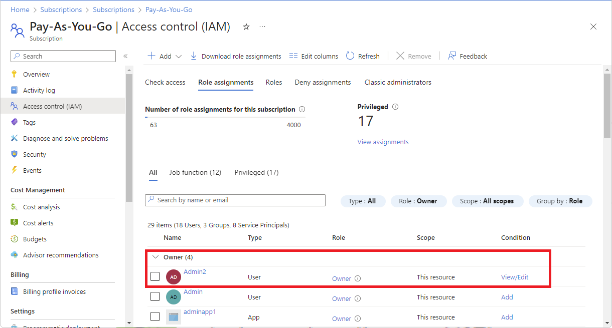 az role assignment list subscription