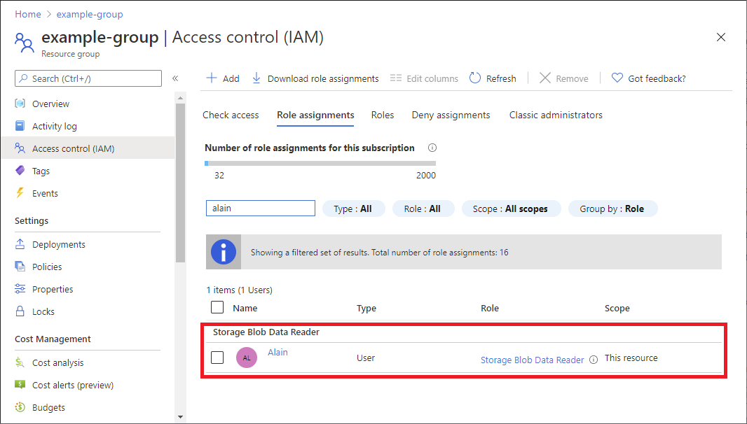 get azure ad role assignment