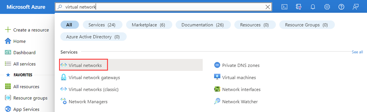 Screenshot of create a new virtual network resource.