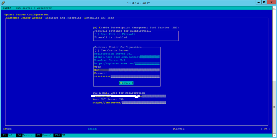 Screenshot of SMT server configuration.