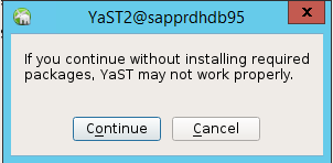 Screenshot that shows a message about continuing without installing required packages.