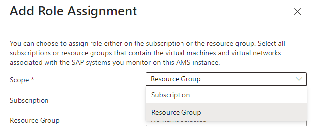 Screenshot that shows the 'Add role assignment' screen of Insights on AMS.