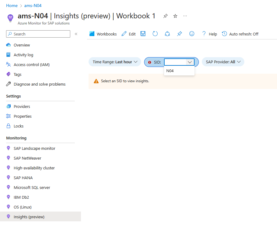 Screenshot that shows the landing page of Insights on AMS.