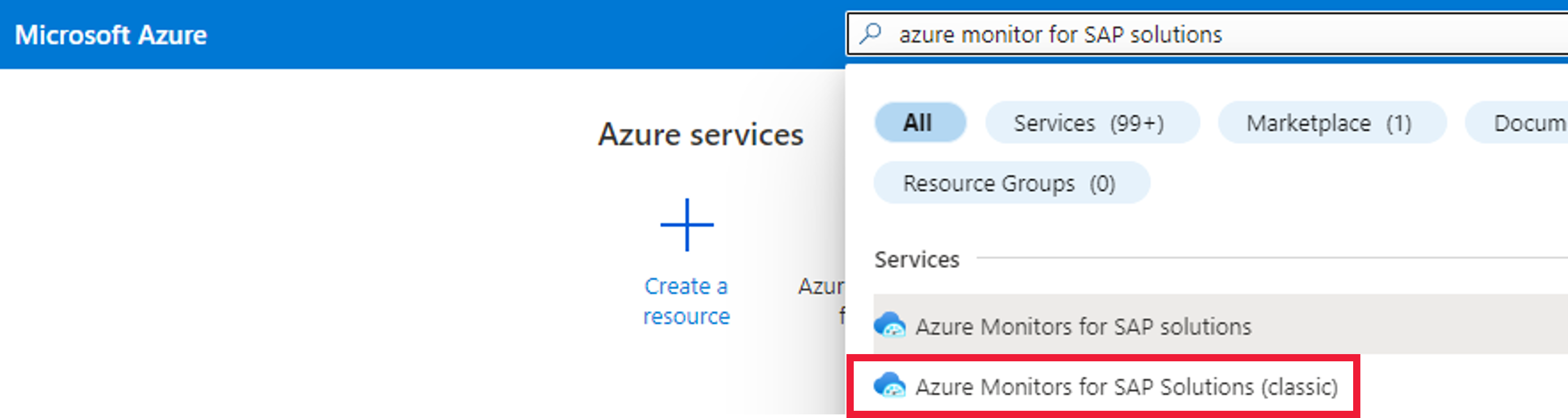 Diagram shows Azure Monitor for SAP solutions classic quick start page.