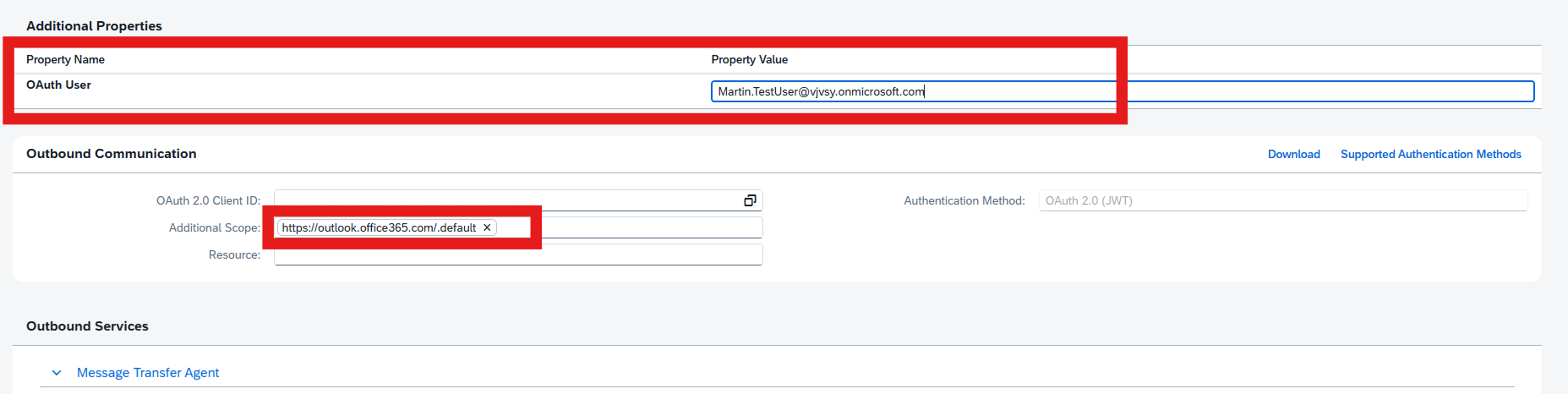 Screenshot of Communication Arrangement setup.