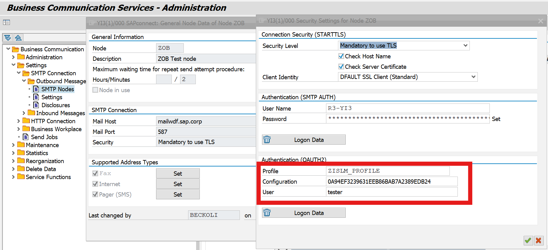 Screenshot of SCOT SMTP outbound configuration.